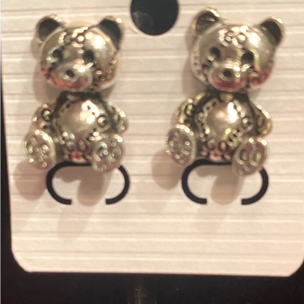 Silver Teddy Bear Earrings. NEW